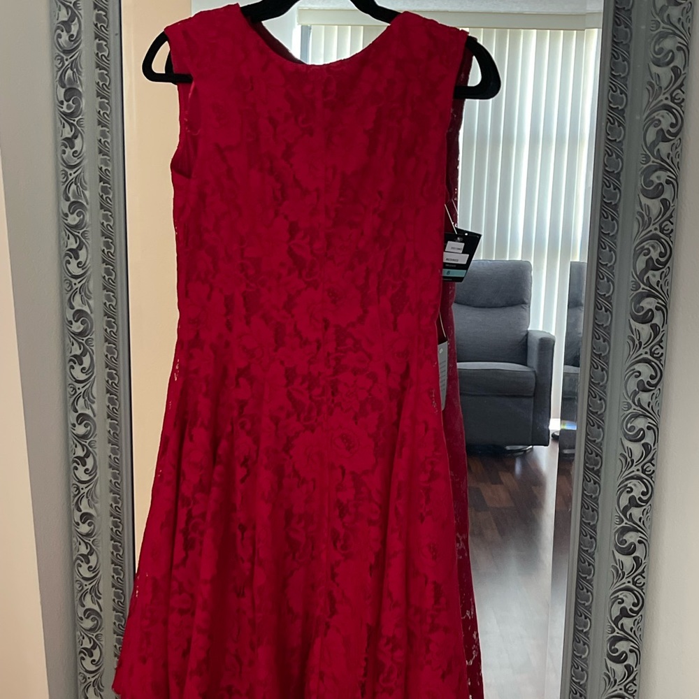 Formal red flowy floral dress